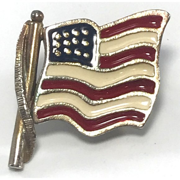 Vintage Patriotic Gold Tone Metal & Enamel American Flag Tack Lapel Pin - Picture 1 of 3